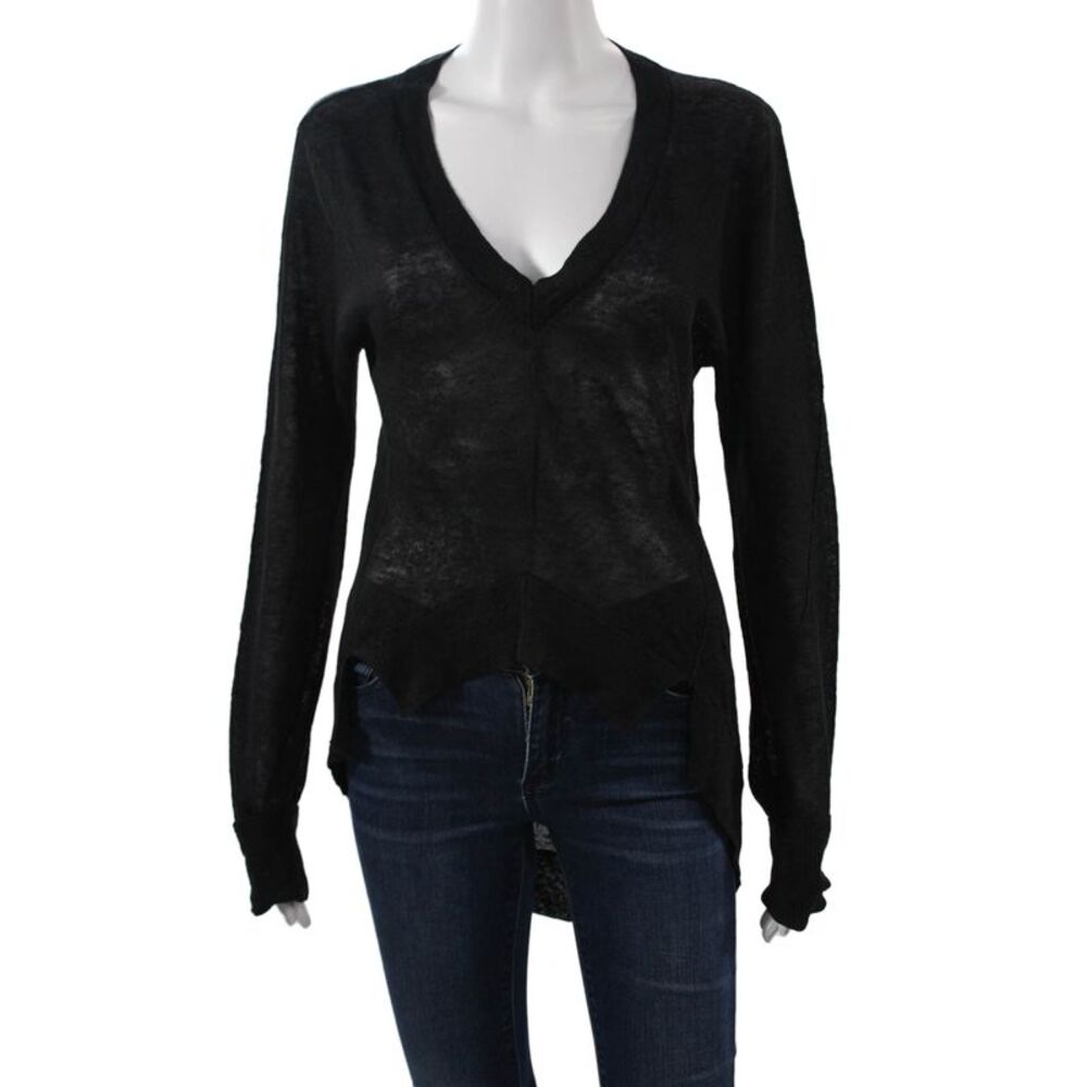 Prose Unisex Pullover Sweater Black 100% Linen V-Neck Long Sleeve Size XS